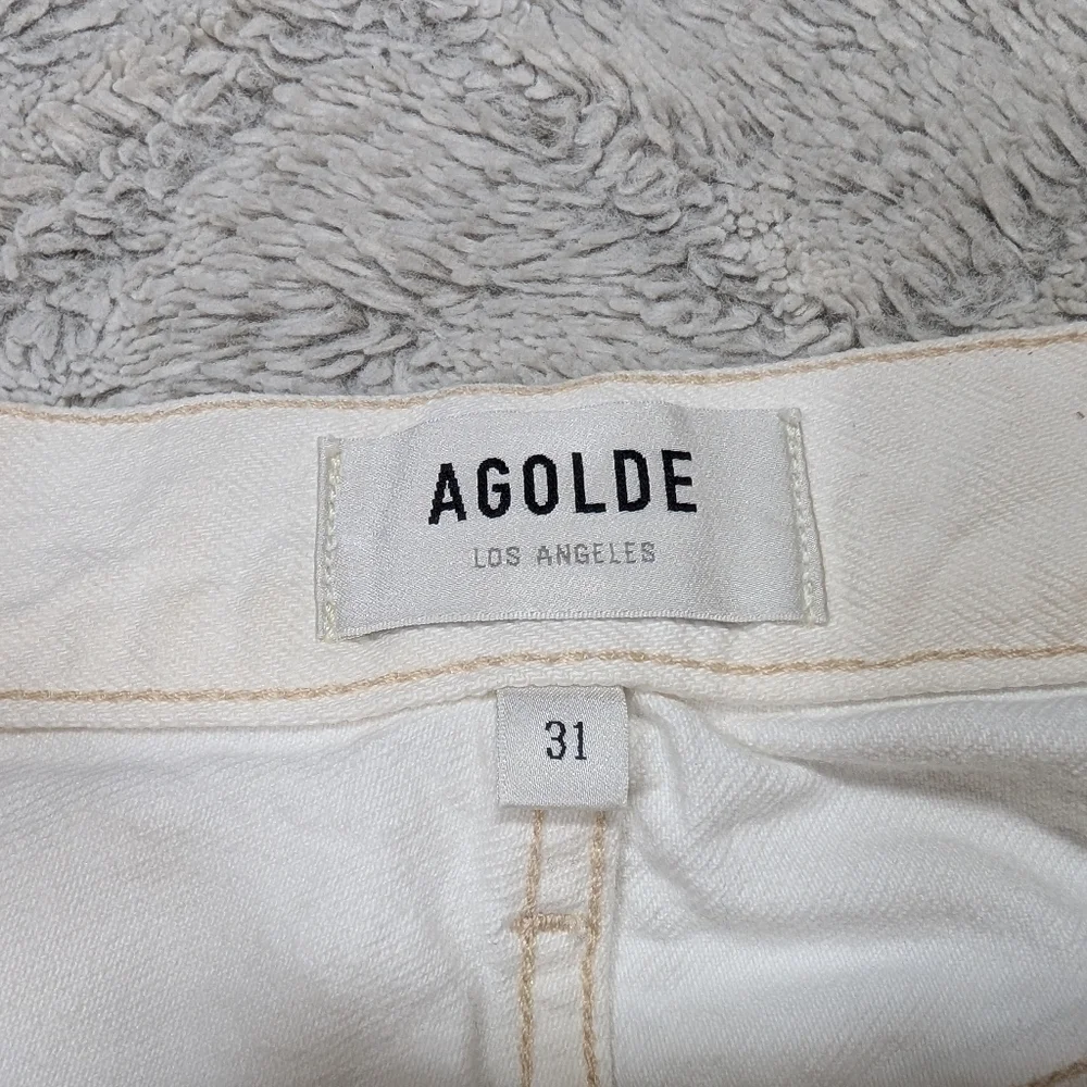 Agolde Jeans Womens 31 White Veil Riley High Rise Straight Crop Cotton Distress